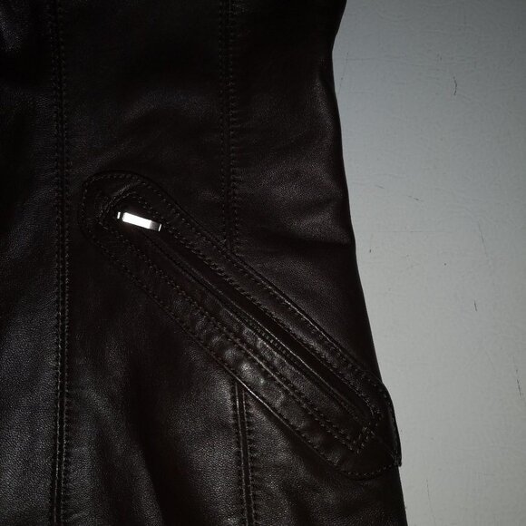 Marvin Richards Ladies Full Zip Snap Collar Brown Leather Jacket - Picture 4 of 7